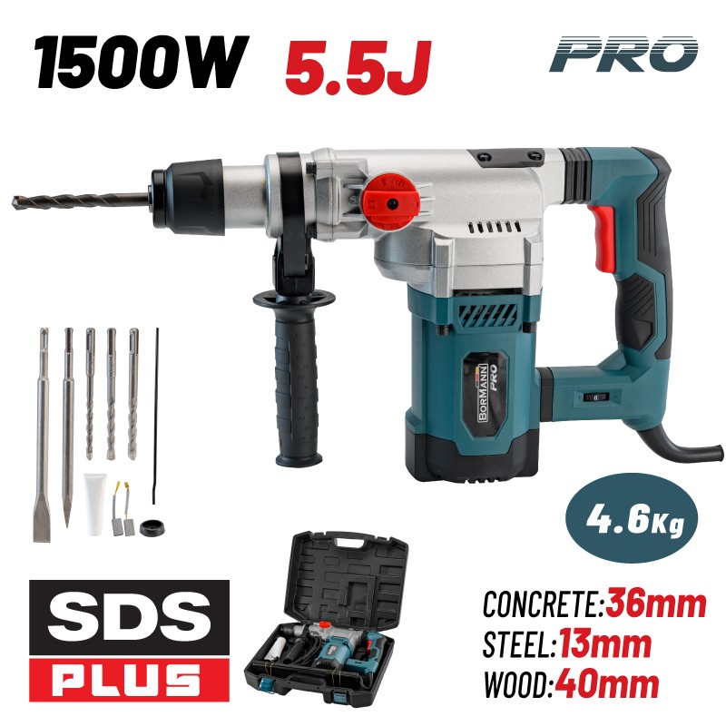 BORMANN Pro BPH4400 SDS-PLUS Rotary Hammer Drill 1500W, 5.5J
