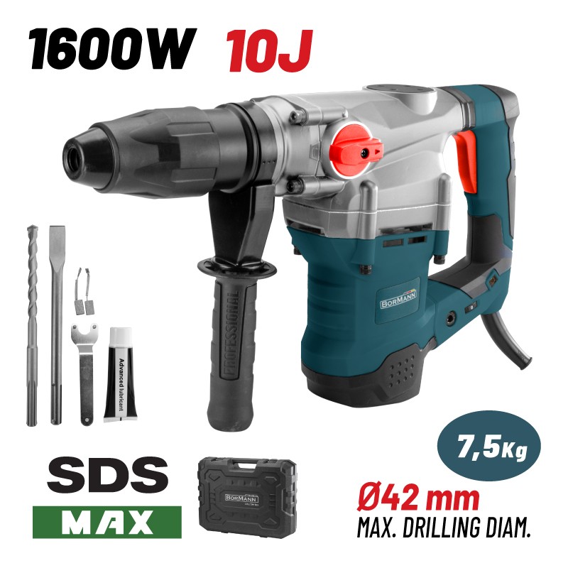 Bormann Pro BPH7500 Rotary Hammer SDS-MAX 1600W Case  & Accessories