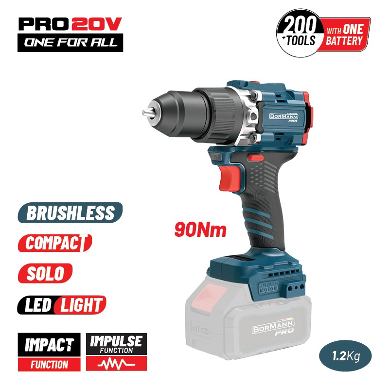 BORMANN PRO BBP5325 Cordless Impact Drill, Compact Brushless 20V, Li-Ion