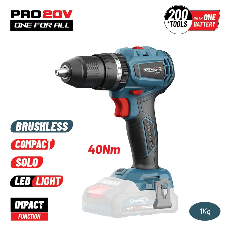 Bormann Pro BBP5143 Cordless Impact Drill Compact, Brushless 20V,Li-Ion SOLO