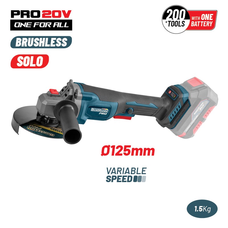 Bormann Pro BBP3650 Cordless Angle Grinder Brushless Variable No Load Speed 20V,Li-Ion, Φ125mm,0-7000rpm, SOLO