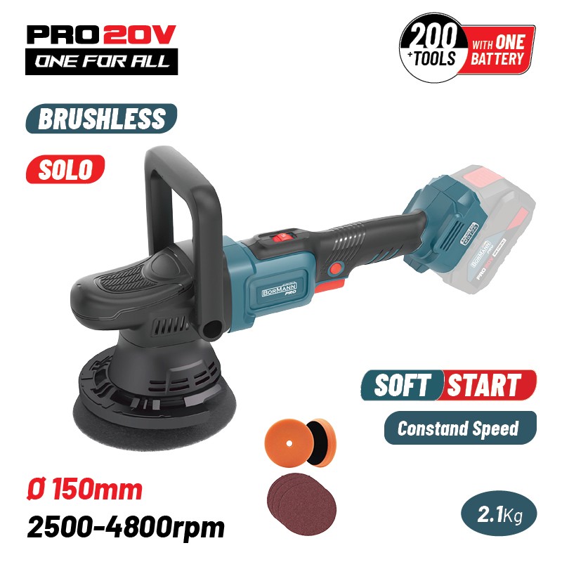 BORMANN Pro BBP5345 Dual Action Cordless Car Polisher, Brushless 20V, Li-Ion, 150mm, 2500-4800rpm, SOLO