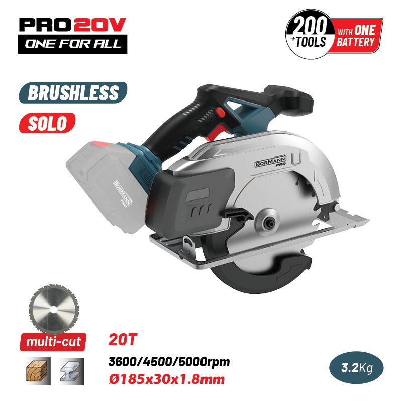 BORMANN Pro BBP5355 CORDLESS CIRCULAR SAW WOOD/METAL Φ185x20 20V,Li-Ion, SOLO